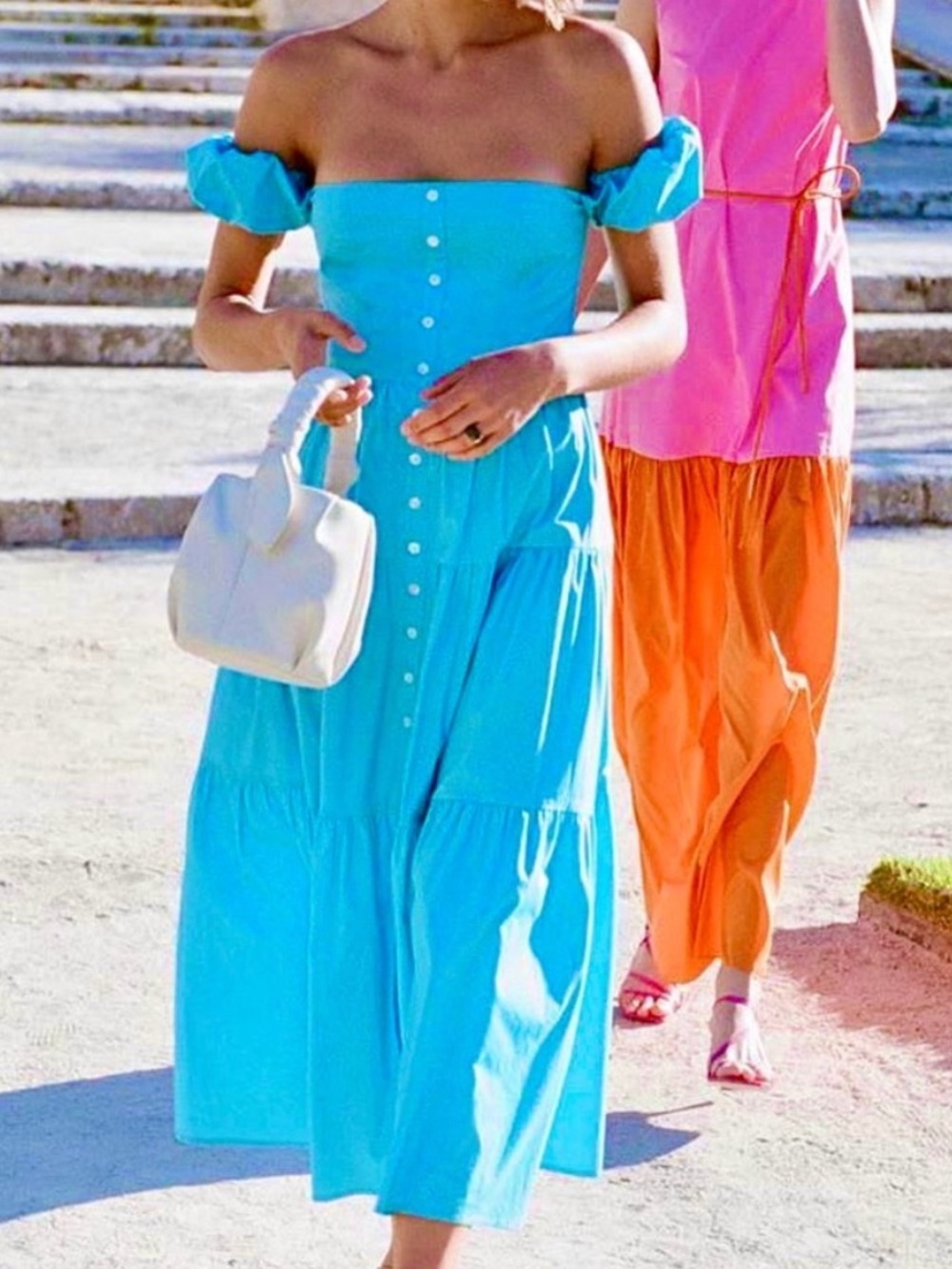 Staud Elio Off-The-Shoulder Tiered Poplin Midi Dress in Bright Blue, size 16 - Picture 7 of 7